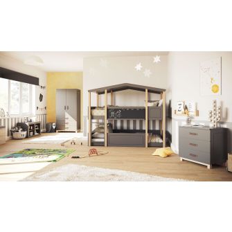 Pokój dziecięcy Cory z łóżkiem piętrowym (90 x 200 cm, 4-częściowy) antracytowy