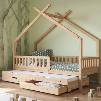 Łóżko domek Clara, kolor naturalny (w tym łóżko dla gości i podstawa łóżka)