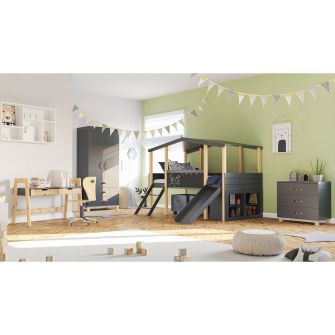 Pokój dziecięcy Cory z łóżkiem domkiem (8-częściowy), antracytowy
